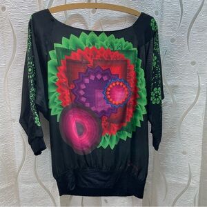 Desigual Black Sweatshirt with Vibrant Geometric Design